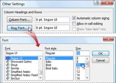 how to increase font size in outlook tasks